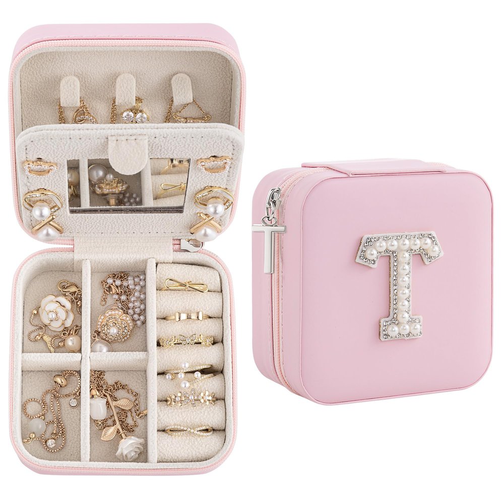 Nymtavia Birthday Gifts For Women - Initial Jewelry Box, Travel Jewelry Case, Small Travel Organizer, Graduation & Bridesmaid Gifts