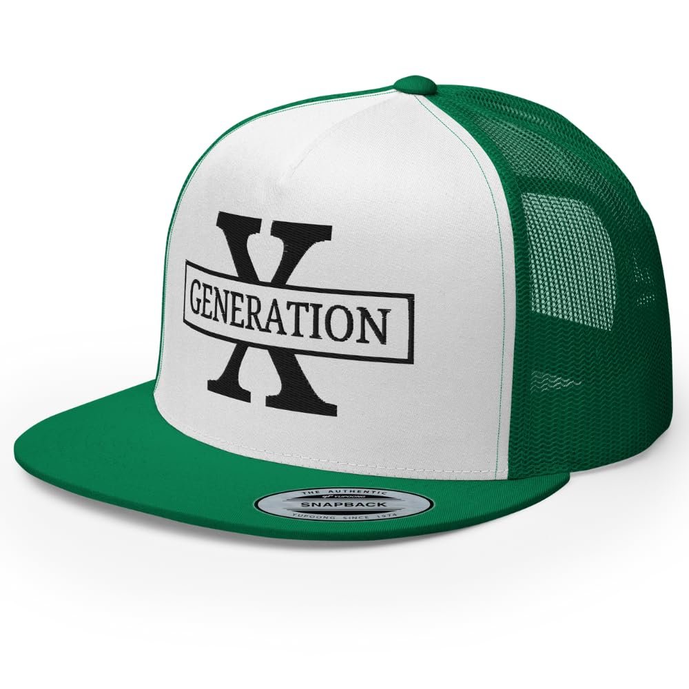 RIVEMUG NG GenX Flat Bill Embroidered Trucker Hat High Crown Adjustable Generation X Cap