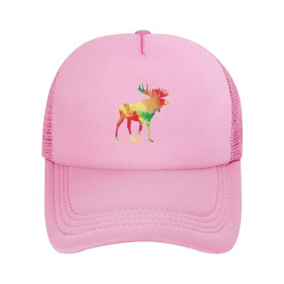 OCALL Moose Baseball Hat Unisex Adjustable Solid Color Mesh Baseball Hat Pink
