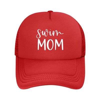 OCALL Swim Mom Mesh Baseball Hat Unisex Adjustable Solid Color Mesh Baseball Hat Red