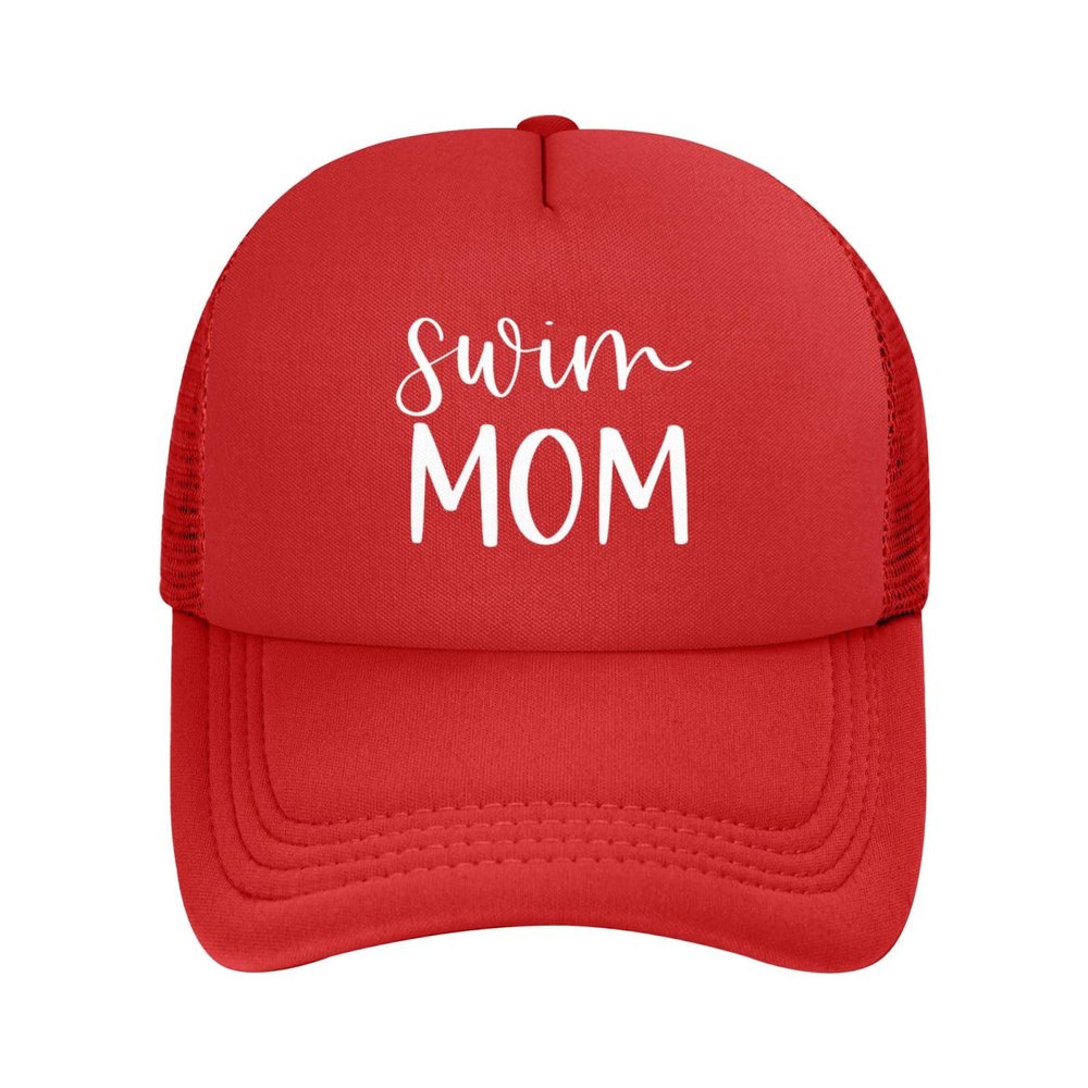 OCALL Swim Mom Mesh Baseball Hat Unisex Adjustable Solid Color Mesh Baseball Hat Red