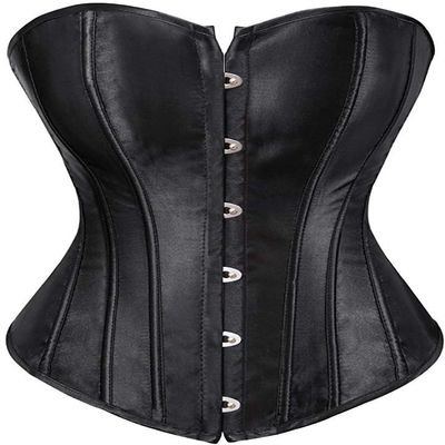 ADELCE Women's Sexy Boned Overbust Shaper Push Up Bodysuit Lace up Corsets and Strap Bustiers Top Black 4XL