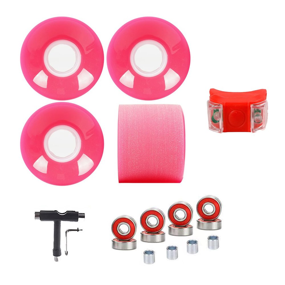 GXBHSP 60mm Skateboard Wheels and Bearings Set Longboard wheels Cruiser skateboard wheels Soft Smooth Shock Absorbing 83A (Pink)