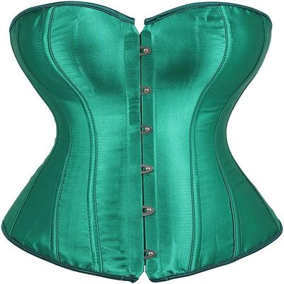 ADELCE Women's Sexy Boned Overbust Shaper Push Up Bodysuit Lace up Corsets and Strap Bustiers Top Green S