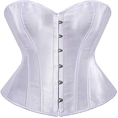 ADELCE Women's Sexy Boned Overbust Shaper Push Up Bodysuit Lace up Corsets and Strap Bustiers Top White XS