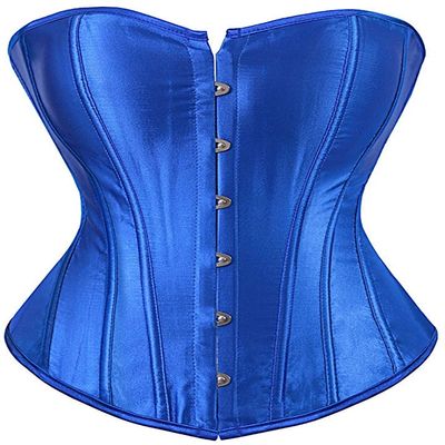 ADELCE Women's Sexy Boned Overbust Shaper Push Up Bodysuit Lace up Corsets and Strap Bustiers Top Blue S