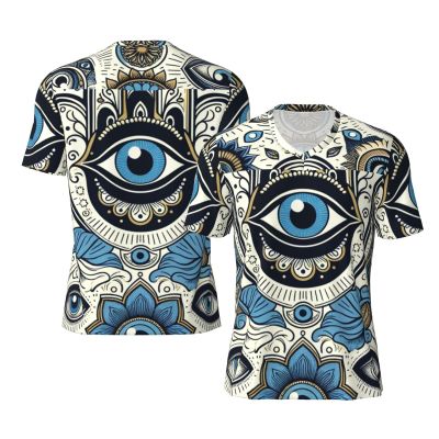Stylish Athletic Sports Jersey Blue-Turkish-Eyes-Hand Men's Rugby Jersey Large