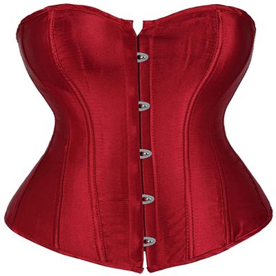 ADELCE Women's Sexy Boned Overbust Shaper Push Up Bodysuit Lace up Corsets and Strap Bustiers Top Wine Red 5XL