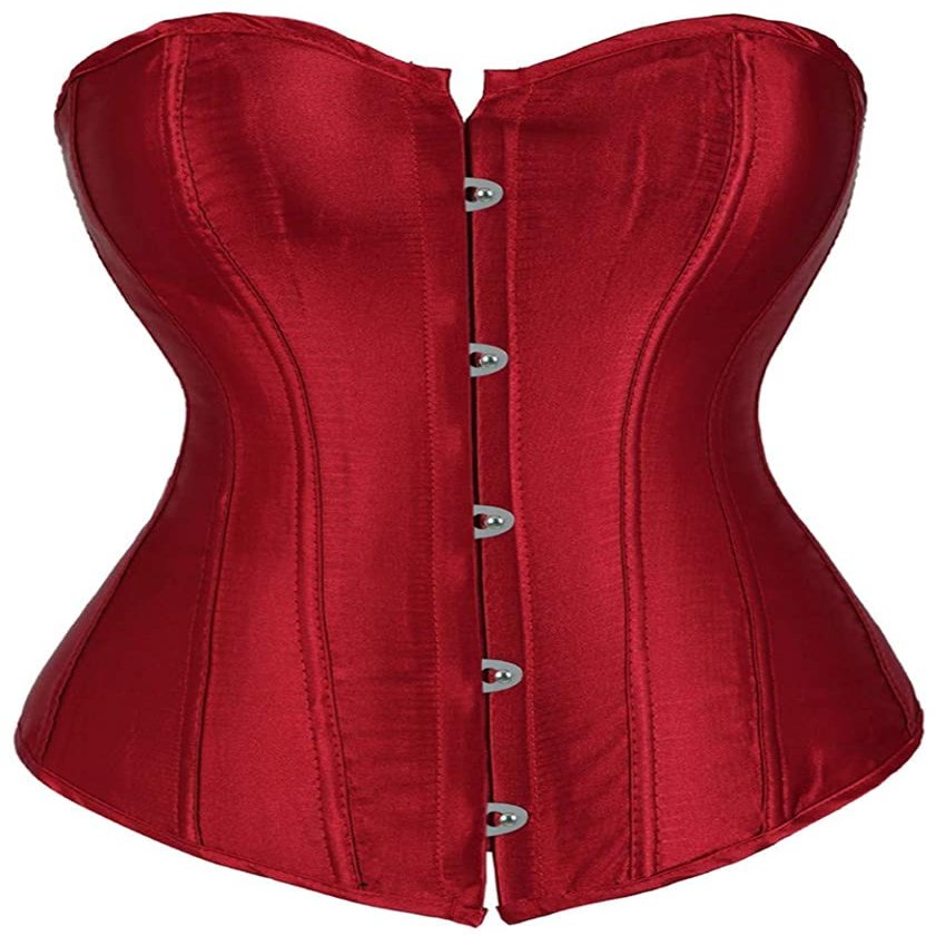 ADELCE Women's Sexy Boned Overbust Shaper Push Up Bodysuit Lace up Corsets and Strap Bustiers Top Wine Red 5XL