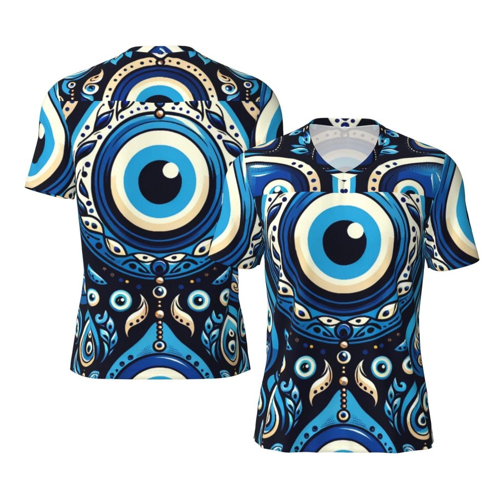 Stylish Athletic Sports Jersey Greek-Bead-Turkish-Nazar-Amulet Men's Rugby Jersey 4X-Large Black