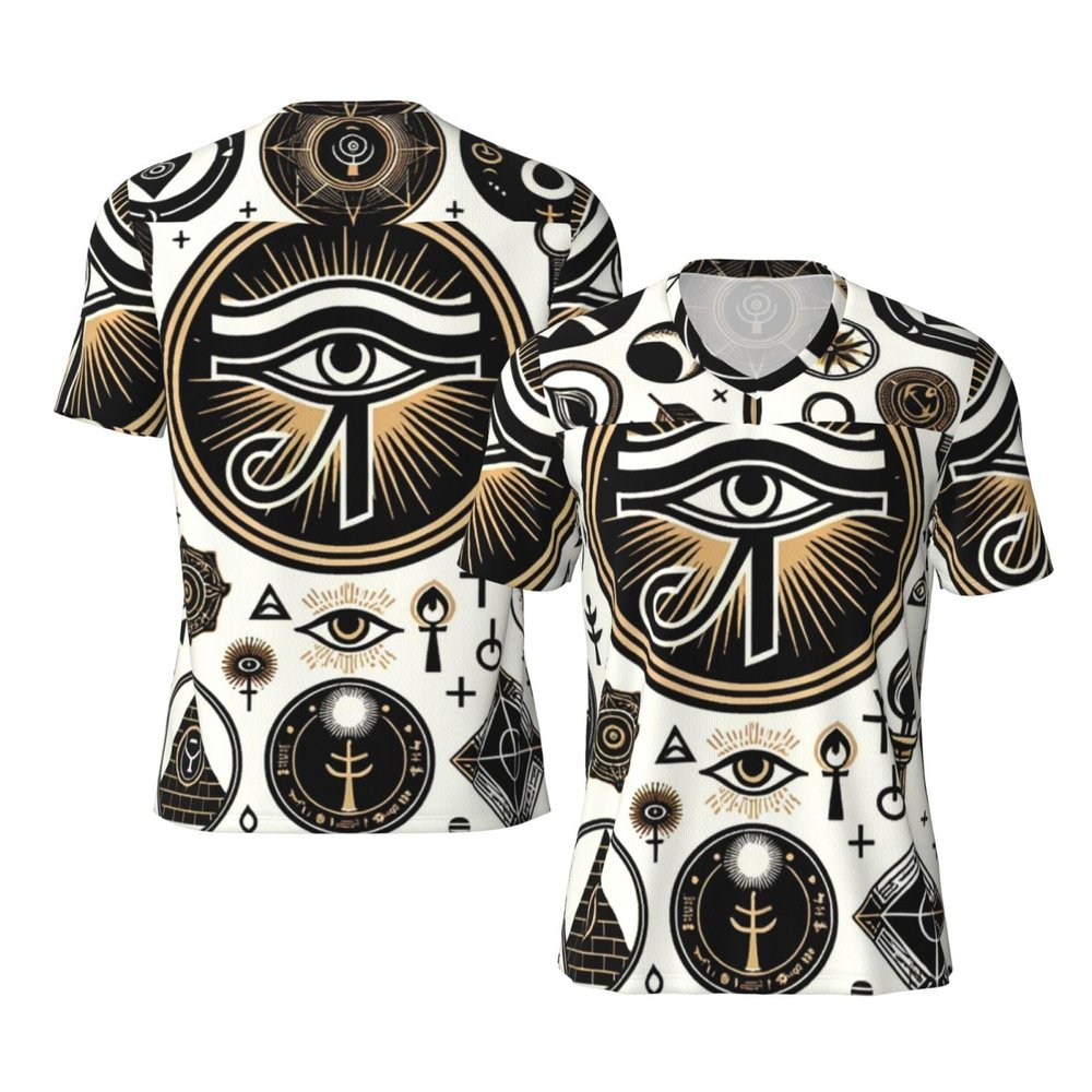 Stylish Athletic Sports Jersey Horus-Eye-Ankh-Pyramid Men's Rugby Jersey Large Black