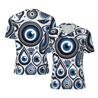 Stylish Athletic Sports Jersey Turkish-Evil-Eyes Men's Rugby Jersey 3X-Large Black