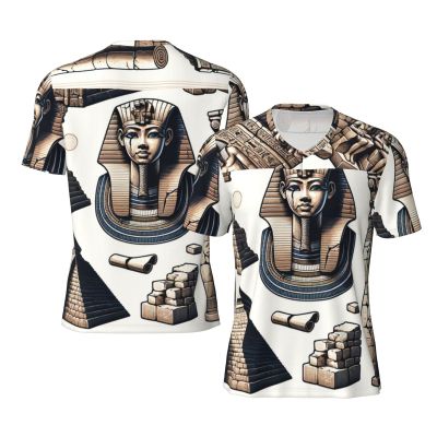 Stylish Athletic Sports Jersey Egyptian-Pyramid-Pharaoh Men's Rugby Jersey Large Black
