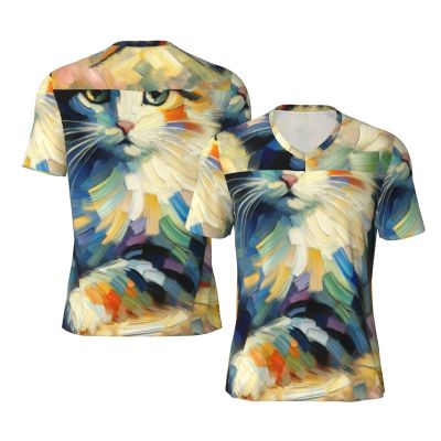 Stylish Athletic Sports Jersey Colorful-Cat-Painting Men's Rugby Jersey 3X-Large