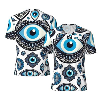 Stylish Athletic Sports Jersey Turkish-Blue-Evil-Eyes Men's Rugby Jersey Medium