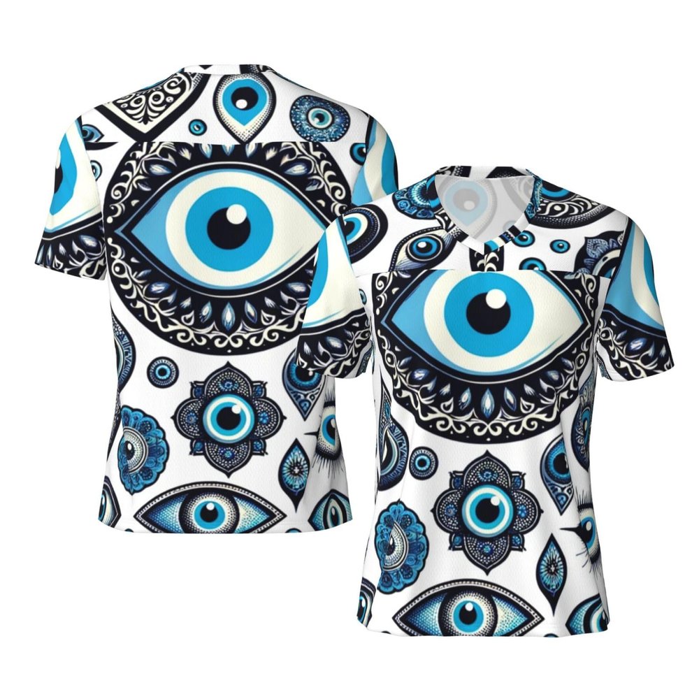 Stylish Athletic Sports Jersey Turkish-Blue-Evil-Eyes Men's Rugby Jersey Medium