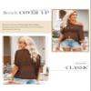 Dokotoo Women's Summer Crochet Hollow Out Sweaters Tops Cruise Outfits for Women 2026 Fashion Off Shoulder Short Sleeve Pullover Knitted Casual Sweater Swimsuit Coverup for Women Desert Palm X-Small view 3