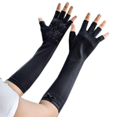 Flush of Dawn Fingerless Sun Gloves Women Summer Long Sleeve Driving Gloves Thin Non Slip UV Sun Protection Sunblock Gloves (Black)