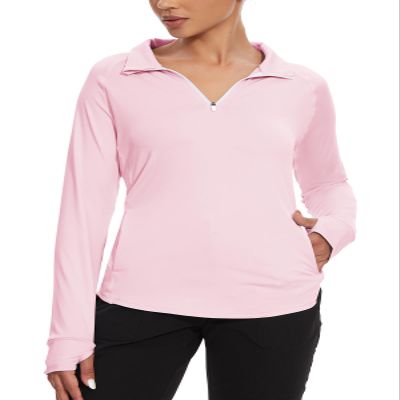 M MOTEEPI Golf Shirt Women Long Sleeve Sun Protection Workout Tops Pink S