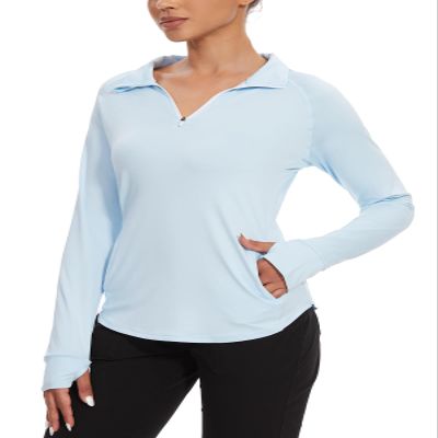 M MOTEEPI Womens Golf Shirts Loose Fit Golf Polo Shirts for Women Long Sleeve Workout Tops for Women Sweat Wicking Collared Golf Running Shirt Blue XXL