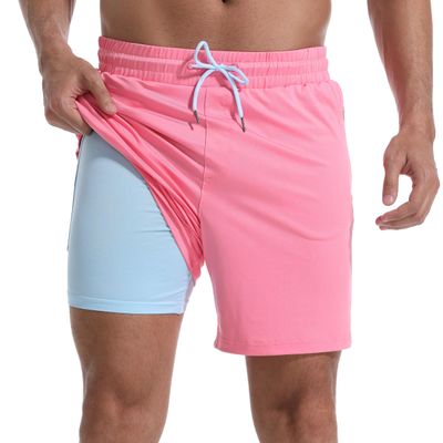 FT FENTENG Mens Swim Trunks with Compression Liner, 2 in 1 Men Bathing Suit Mens Swimming Short 7 inch Inseam Board Shorts Swimwear, 4 Way Stretch Beach Shorts Quick Dry with Zipper Pockets, Small