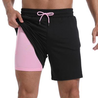 FT FENTENG Mens Swim Trunks with Compression Liner, 2 in 1 Men Bathing Suit Mens Swimming Trunks 7 inch Inseam Board Shorts Swimwear, 4 Way Stretch Beach Shorts Quick Dry with Zipper Pockets, Medium