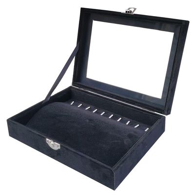 BHCCYS Upscale Small Black Jewelry Box with Visual Glass Lid Velvet Jewelry Storage Case for Earrings Pendants Bracelets Jewelry Display Durability