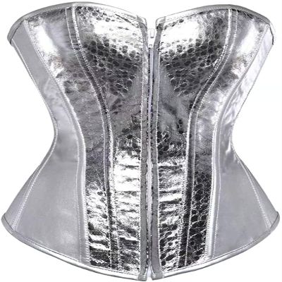 ADELCE Women's Retro Gothic Silver Fashion Faux Leather Beaded Overbust Corset Halloween Costume Bustier Top L