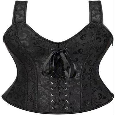 ADELCE Women's Sexy Renaissance Corset Top Boned Overbust Shaper Lace up Corsets and Strap Bustiers Black XS