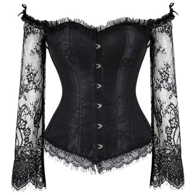 ADELCE Women's Plus Size Lolita Gothic Princess Renaissance Corset Floral Ruched Sleeves Elegant Halloween Costume Black M