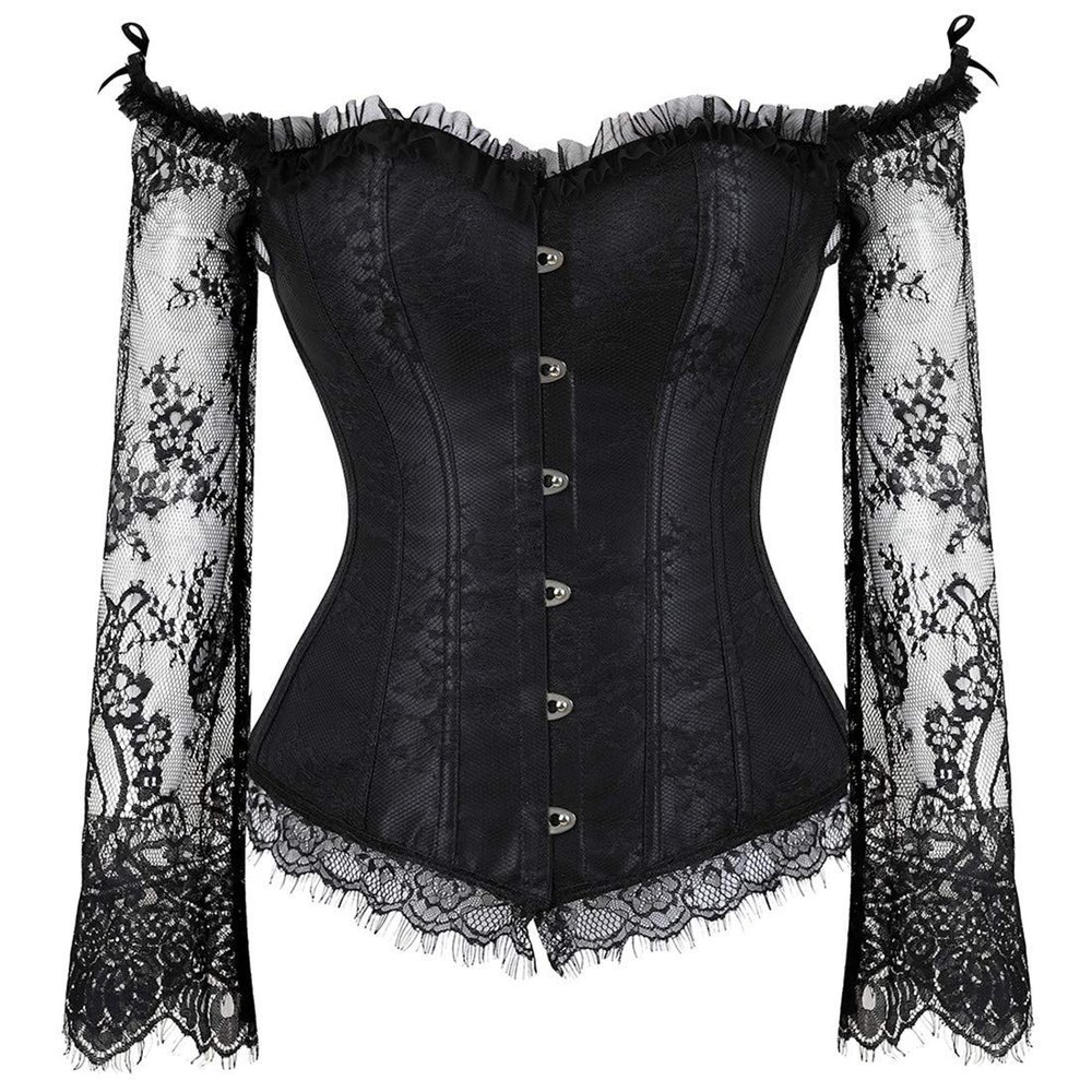 ADELCE Women's Plus Size Lolita Gothic Princess Renaissance Corset Floral Ruched Sleeves Elegant Halloween Costume Black M