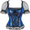 ADELCE Princess Renaissance Lace up Boned Corset Overbust Bustier with Lace Sleeves Blue XL view 1