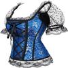 ADELCE Princess Renaissance Lace up Boned Corset Overbust Bustier with Lace Sleeves Blue XL view 3