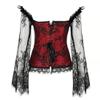 ADELCE Women's Plus Size Lolita Gothic Princess Renaissance Corset Floral Ruched Sleeves Elegant Halloween Costume Red XS view 2