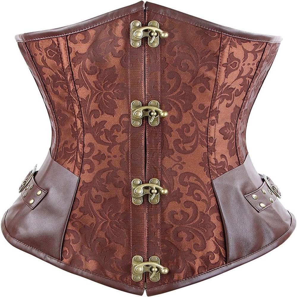 ADELCE Women's Faux Leather Underbust Steel Boned Waist Training Cinching Steampunk Corset Bustier Red XL