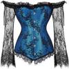ADELCE Women's Plus Size Lolita Gothic Princess Renaissance Corset Floral Ruched Sleeves Elegant Halloween Costume Blue M view 1