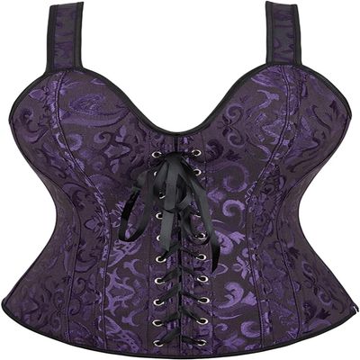 ADELCE Women's Sexy Renaissance Corset Top Boned Overbust Shaper Lace up Corsets and Strap Bustiers Purple L