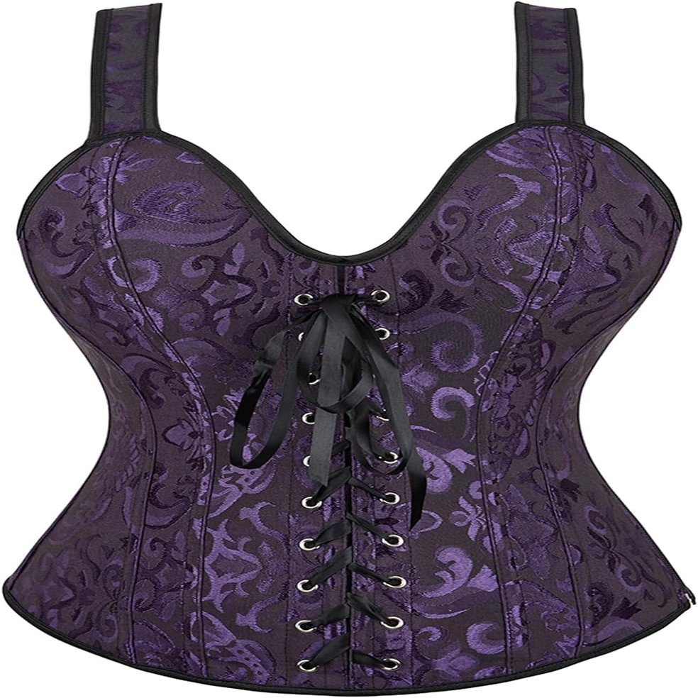 ADELCE Women's Sexy Renaissance Corset Top Boned Overbust Shaper Lace up Corsets and Strap Bustiers Purple L