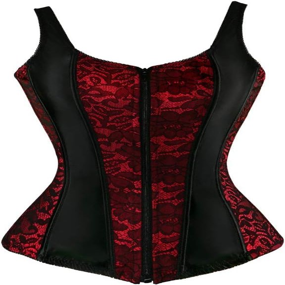 ADELCE Women's Sexy Lace Up Boned Floral Overbust Shaper Corset Bustiers Top with G-String Red L