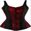 ADELCE Women's Sexy Lace Up Boned Floral Overbust Shaper Corset Bustiers Top with G-String Red L view 1