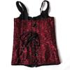 ADELCE Women's Sexy Lace Up Boned Floral Overbust Shaper Corset Bustiers Top with G-String Red L view 3