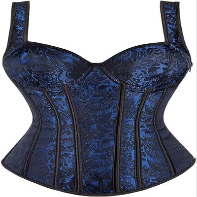 ADELCE Women's Lace up Gothic Jacquard Shoulder Straps Tank Overbust Shaper Corset Bustiers Top Blue XL
