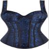 ADELCE Women's Lace up Gothic Jacquard Shoulder Straps Tank Overbust Shaper Corset Bustiers Top Blue XL view 1