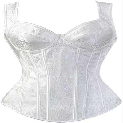 ADELCE Women's Lace up Gothic Jacquard Shoulder Straps Tank Overbust Shaper Corset Bustiers Top White XL
