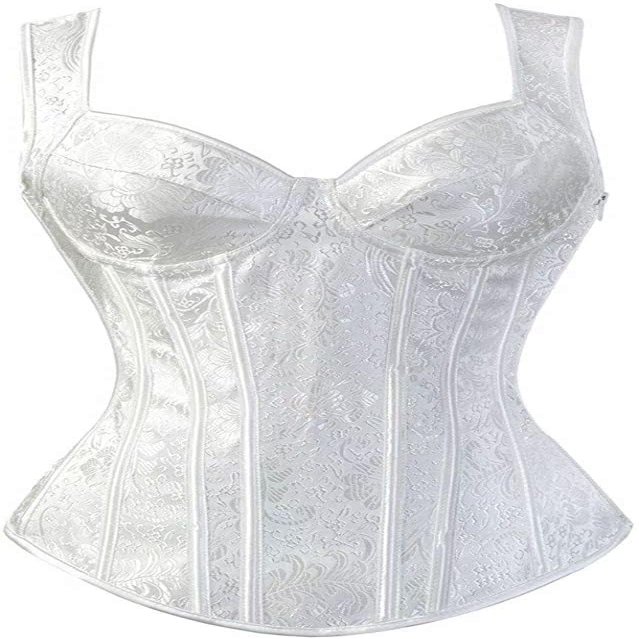 ADELCE Women's Lace up Gothic Jacquard Shoulder Straps Tank Overbust Shaper Corset Bustiers Top White XL