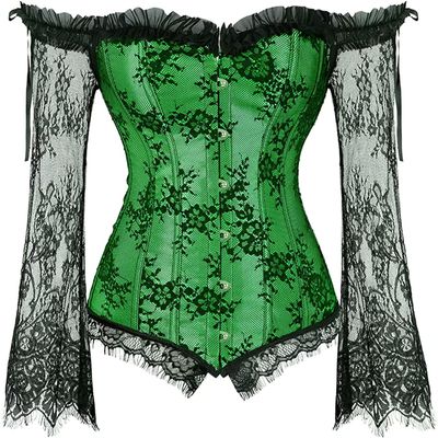 ADELCE Women's Plus Size Lolita Gothic Princess Renaissance Corset Floral Ruched Sleeves Elegant Halloween Costume Green XL