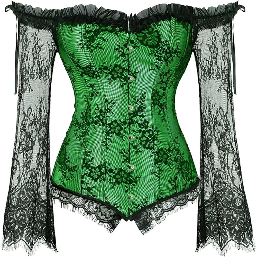 ADELCE Women's Plus Size Lolita Gothic Princess Renaissance Corset Floral Ruched Sleeves Elegant Halloween Costume Green XL