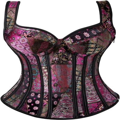 ADELCE Women's Lace up Gothic Jacquard Shoulder Straps Tank Overbust Shaper Corset Bustiers Top Purple 6XL