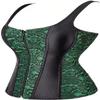 ADELCE Women's Sexy Lace Up Boned Floral Overbust Shaper Corset Bustiers Top with G-String Green 6XL view 3