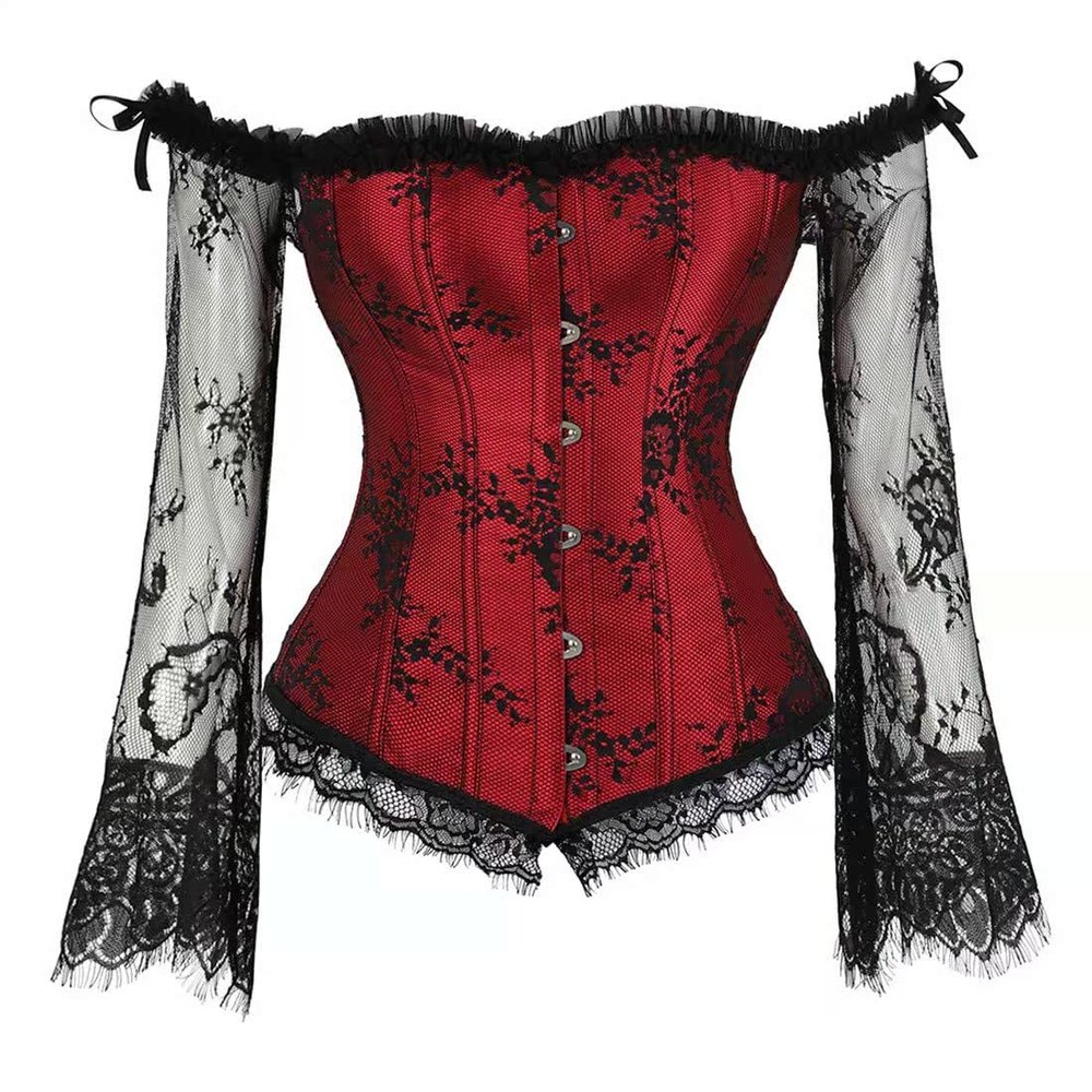 ADELCE Women's Plus Size Lolita Gothic Princess Renaissance Corset Floral Ruched Sleeves Elegant Halloween Costume Red 4XL